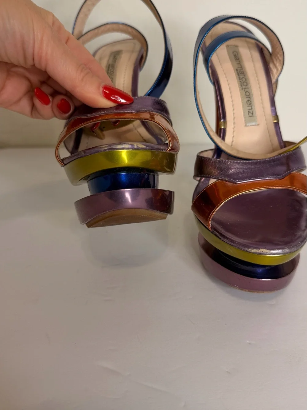 Gianmarco Lorenzi Metallic Multi-Color Platform Stiletto Sandal